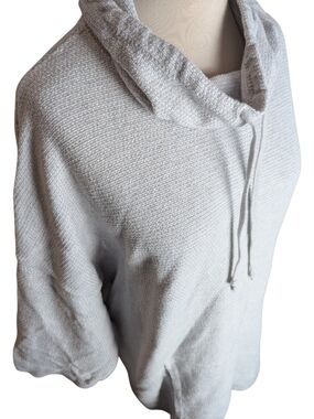 Light Gray Cowl Neck Knit Oversize Pullover with Drawstring 3/4 Sleeve Women 4XL